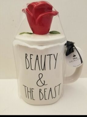 Rae Dunn White Mug with Red Rose Lid - Beauty & The Beast